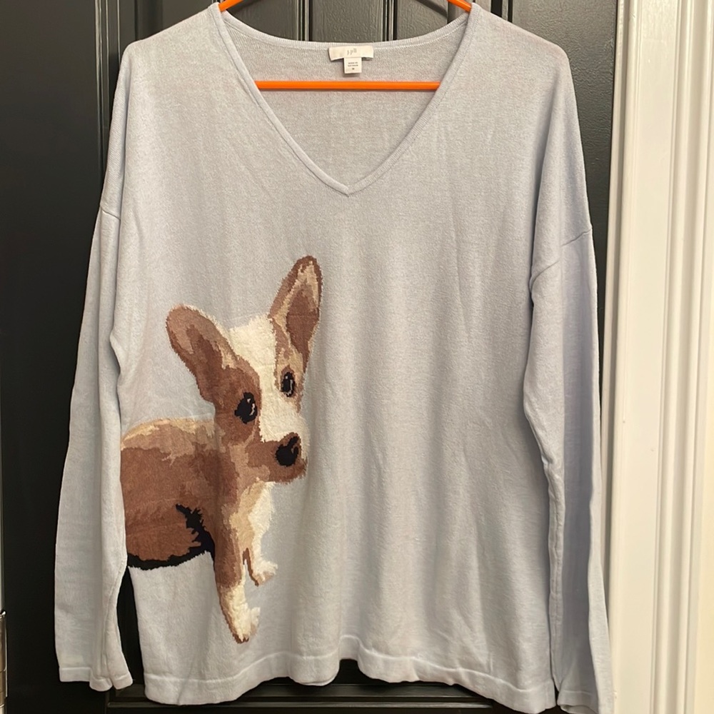 J.Jill light blue v-neck Corgi sweater. Worn twice- like new!